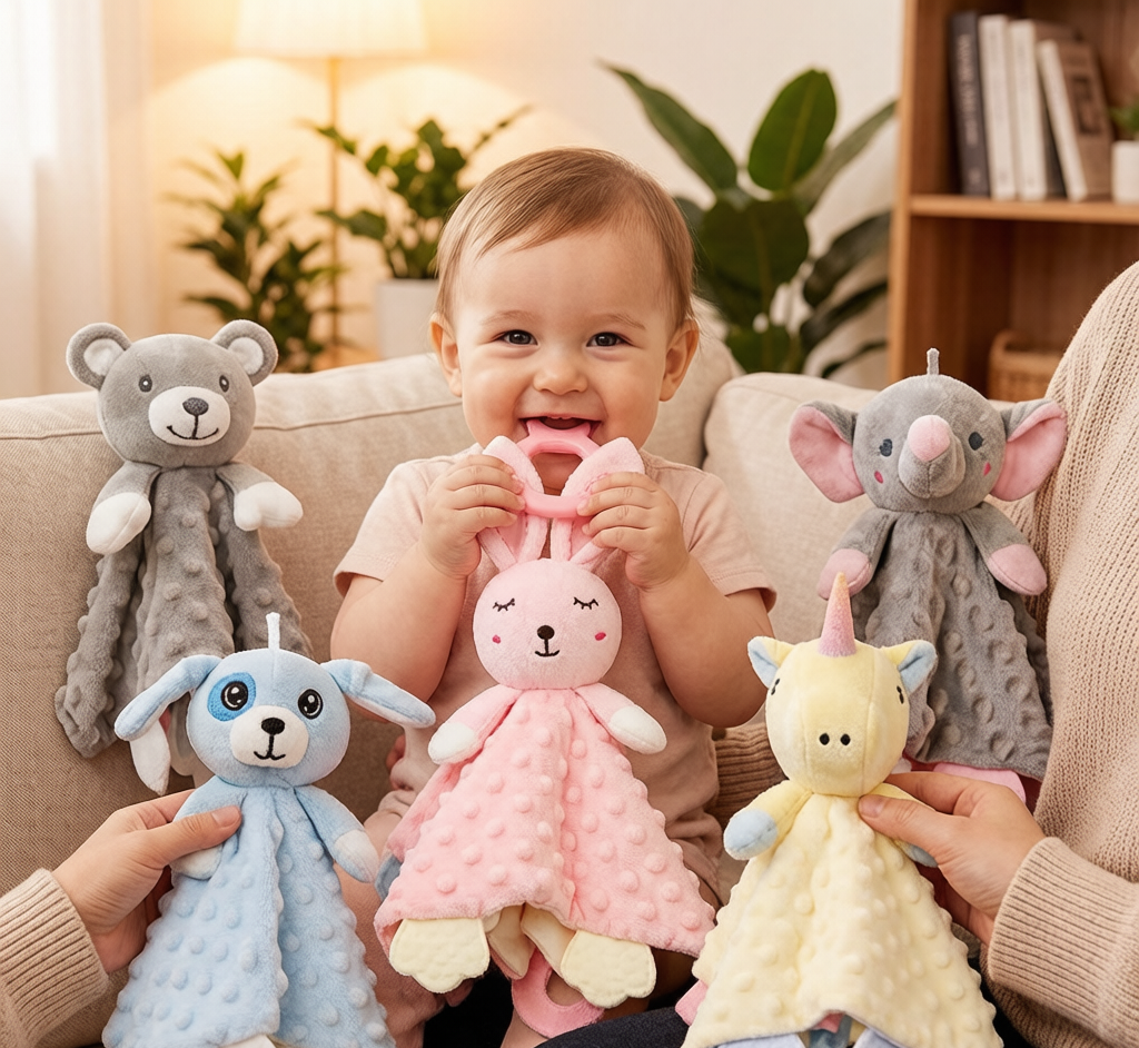 Baby Animal Comfort Blanket - Silicone Teether Soothing Plush
