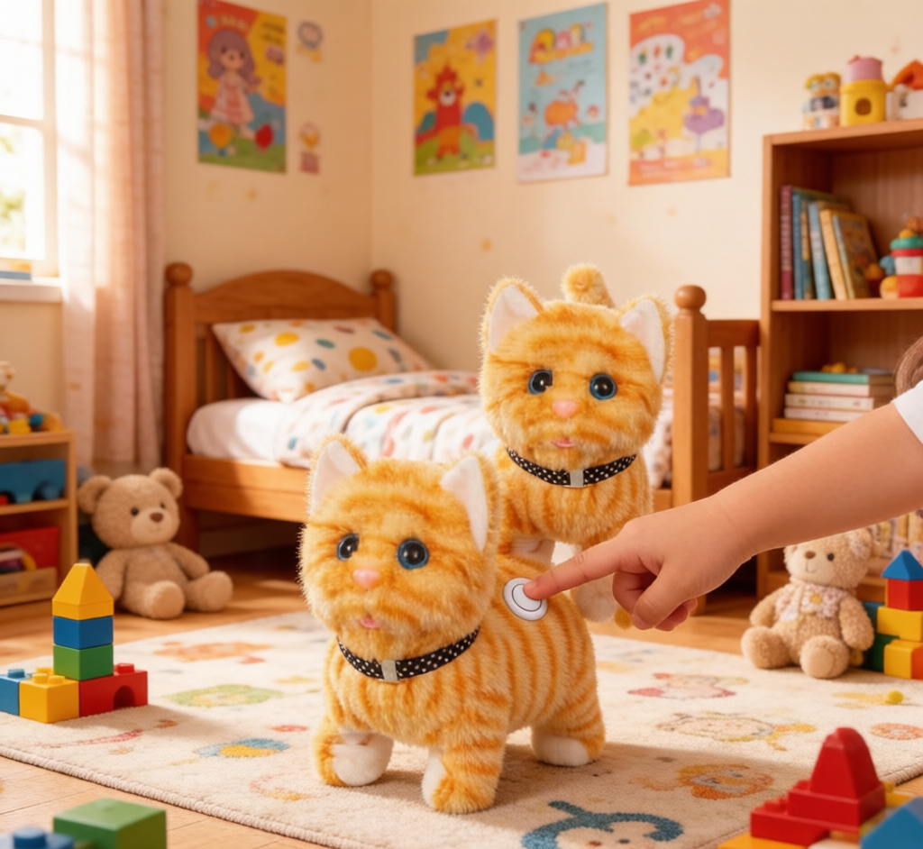 Electric Wagging Cat Toy - Interactive Plush Kitten