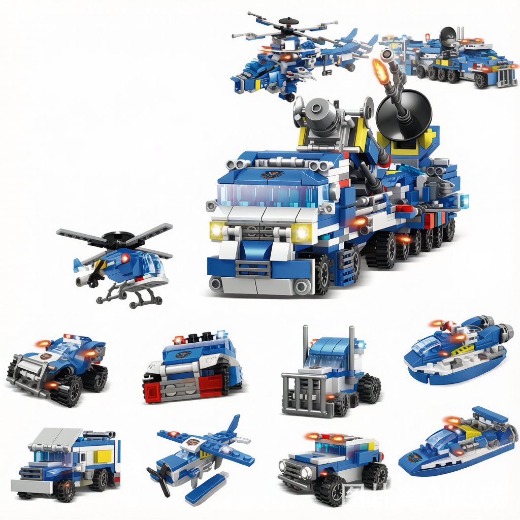 Fire Truck & Police Car Building Blocks Set - 8-in-1 Combo Assembly Toy