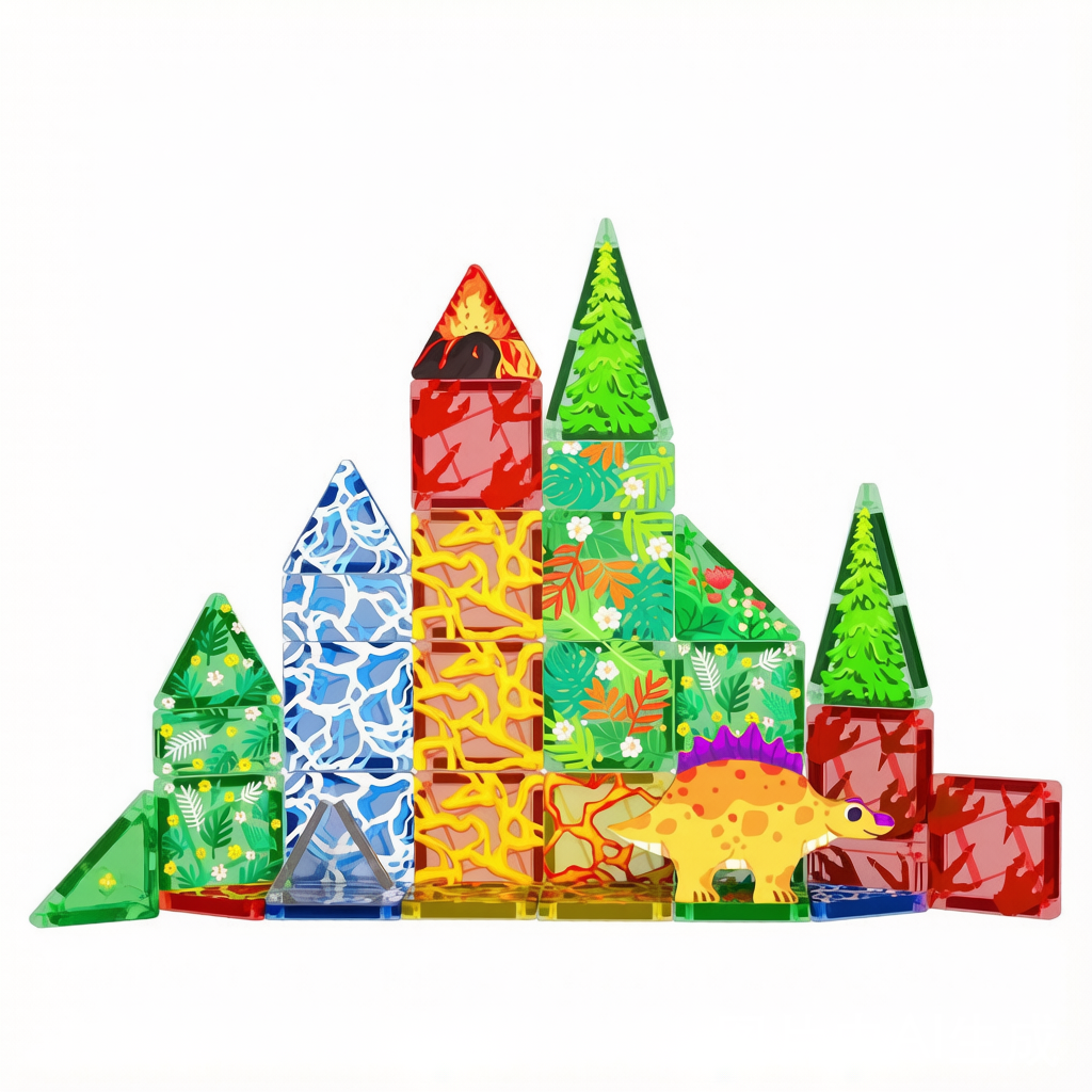 Magnetic Dinosaur Building Blocks - Mini Travel Toddler Tile Set