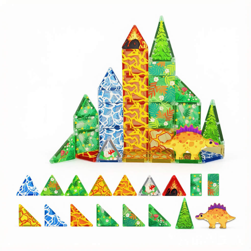 Magnetic Dinosaur Building Blocks - Mini Travel Toddler Tile Set