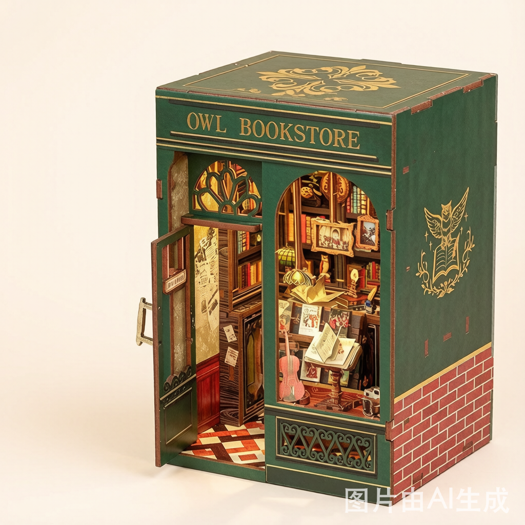 CuteBee DIY Owl Bookstore Miniature House - Handcrafted Dollhouse Kit