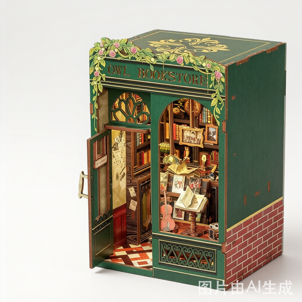 CuteBee DIY Owl Bookstore Miniature House - Handcrafted Dollhouse Kit