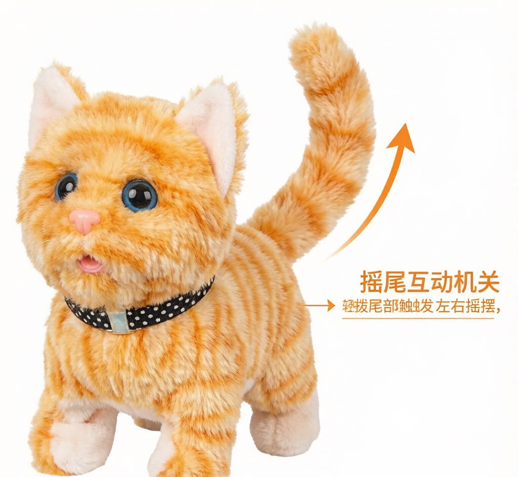 Electric Wagging Cat Toy - Interactive Plush Kitten