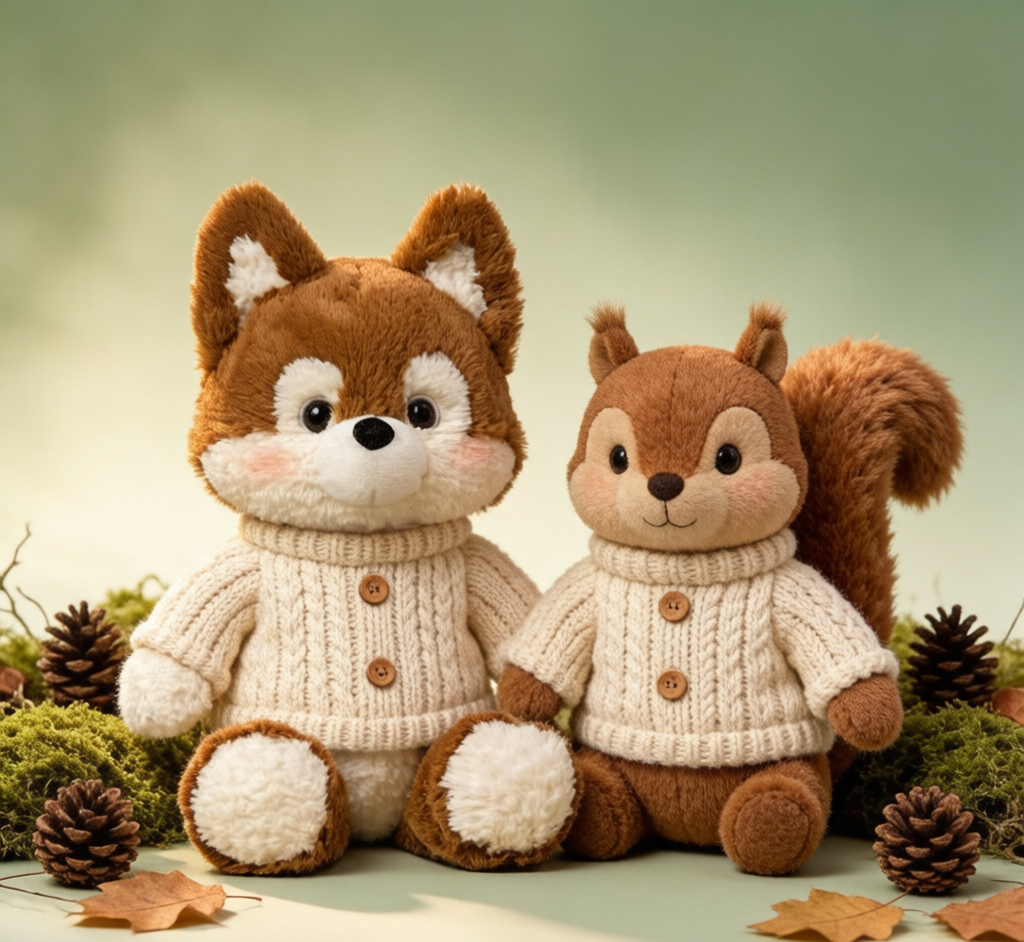 Healing Forest Animal Plush - Cozy Sweater Fox, Bear & Sheep