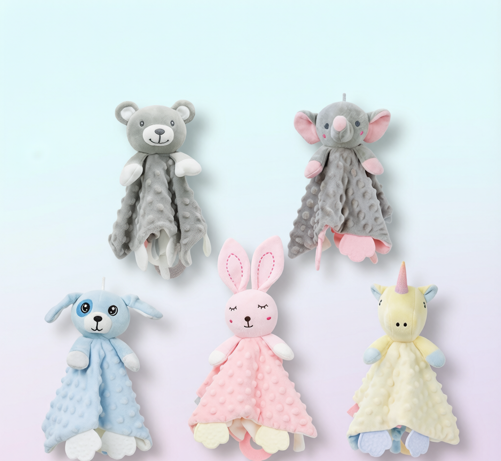Baby Animal Comfort Blanket - Silicone Teether Soothing Plush
