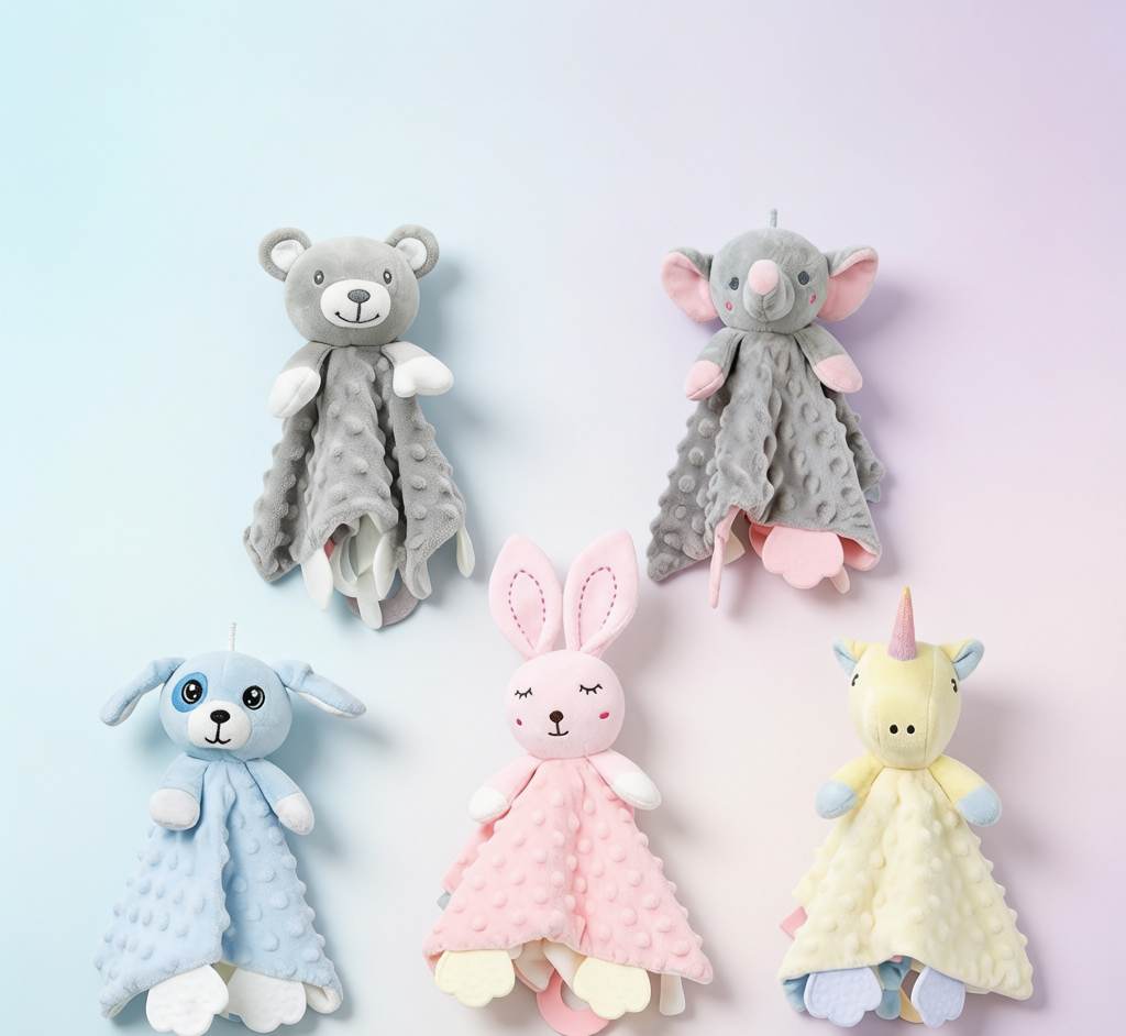 Baby Animal Comfort Blanket - Silicone Teether Soothing Plush