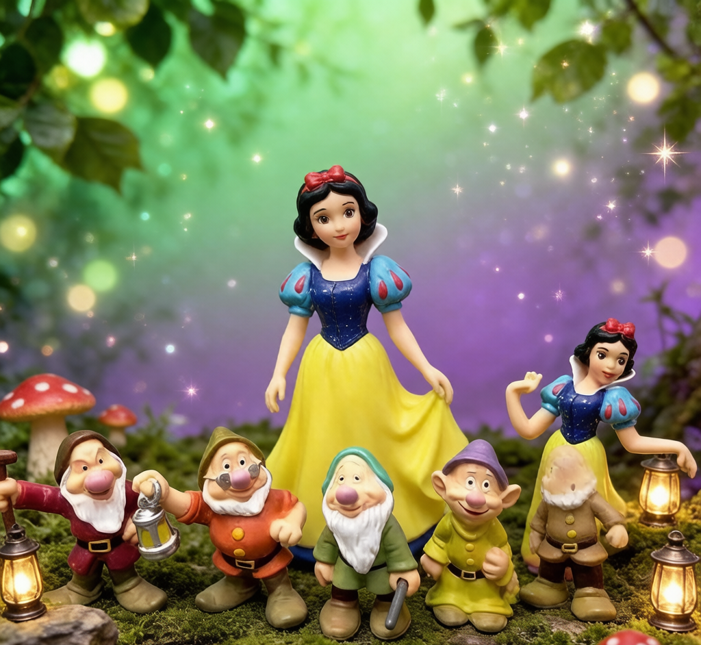 Snow White & Seven Dwarfs Cake Toppers - Fairytale Figurine Set