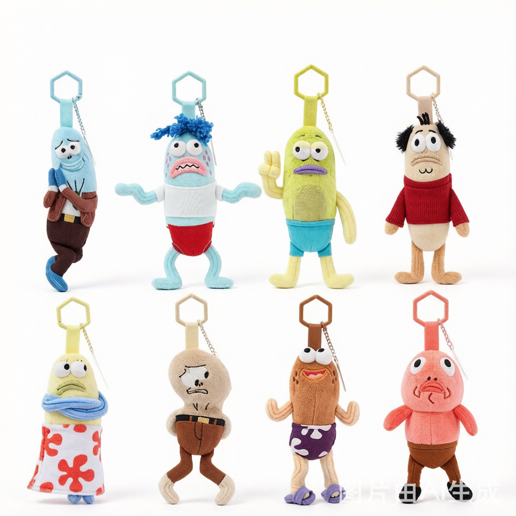 Bikini Bottom Fish Plush Keychain - SpongeBob-Inspired Pendant