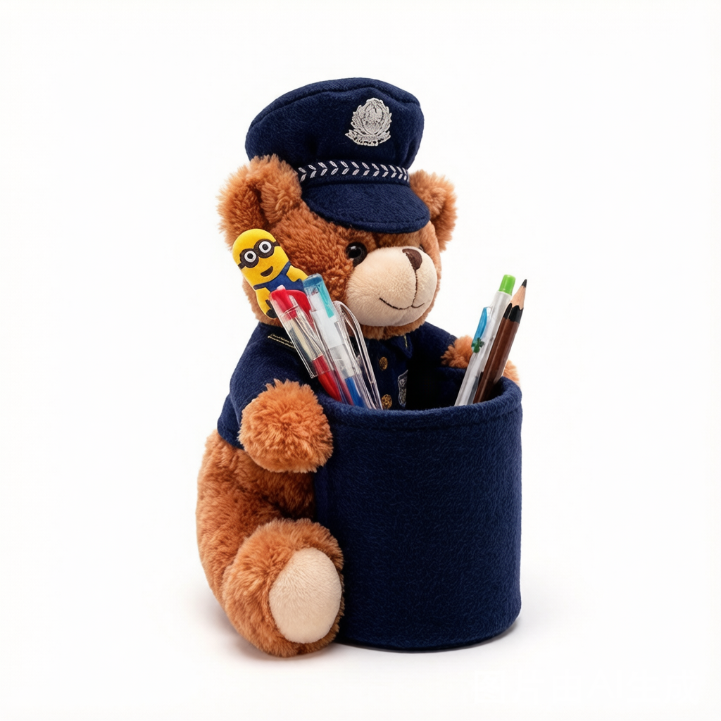 Police Bear Pen Holder Plush - Desk Organizer Buddy