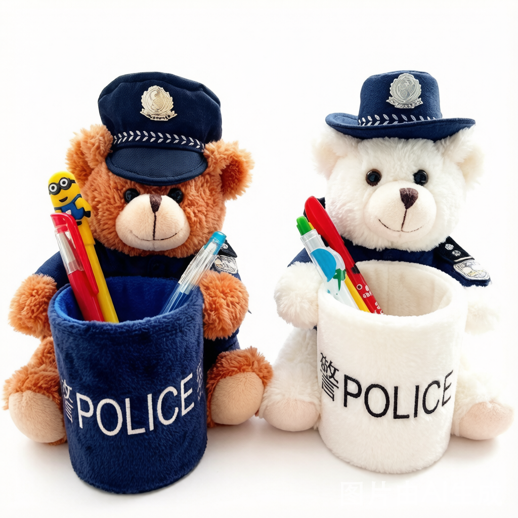 Police Bear Pen Holder Plush - Desk Organizer Buddy