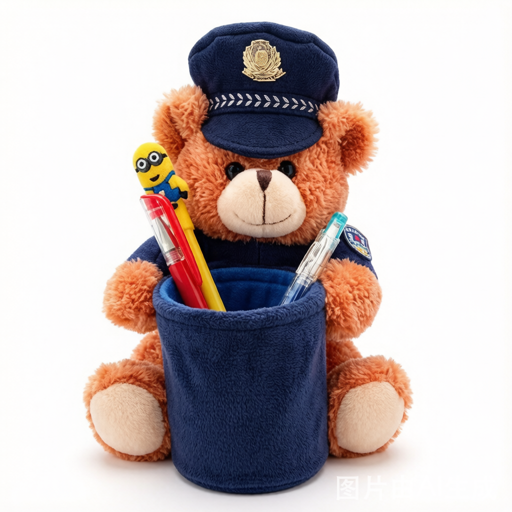 Police Bear Pen Holder Plush - Desk Organizer Buddy
