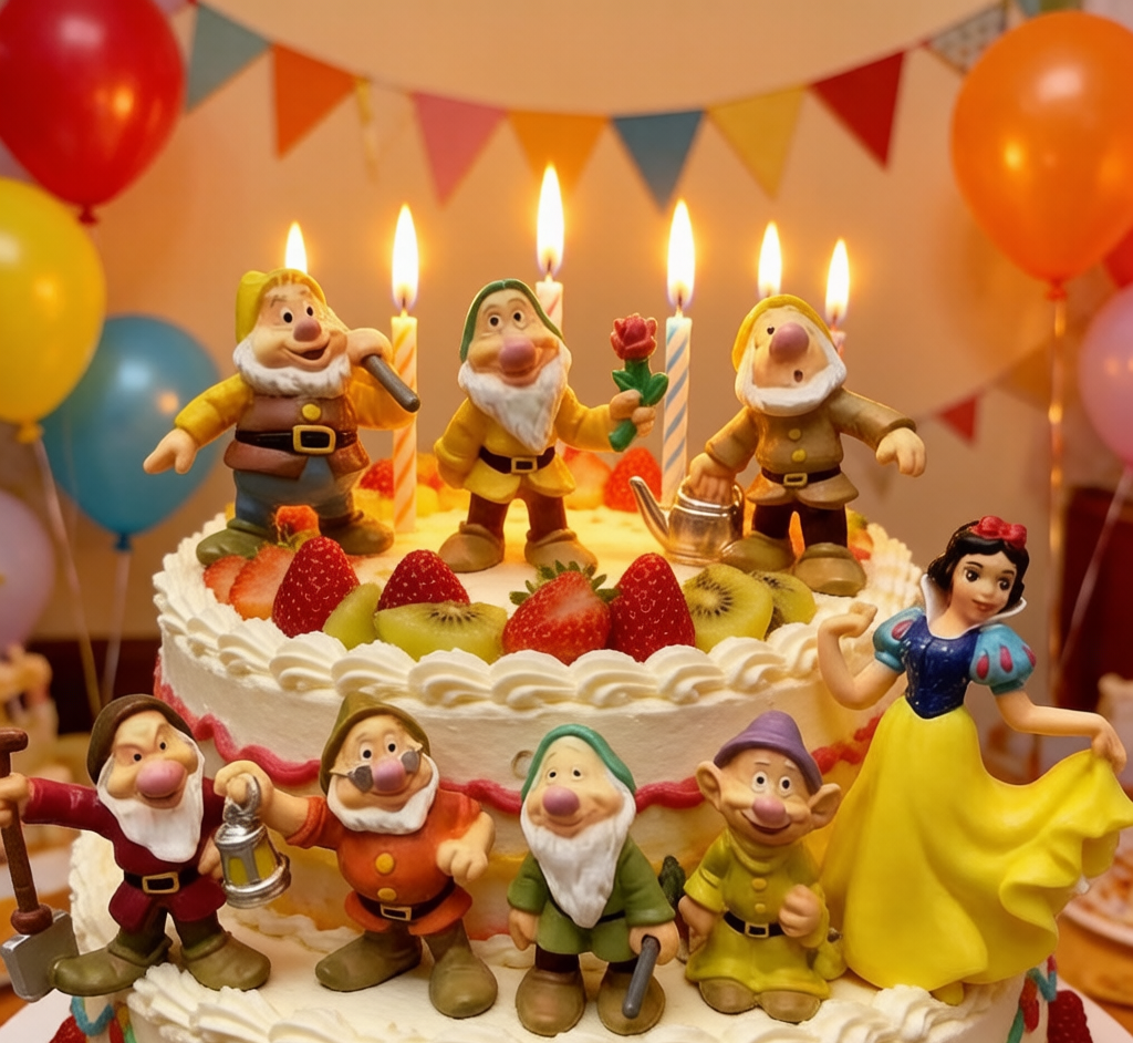 Snow White & Seven Dwarfs Cake Toppers - Fairytale Figurine Set