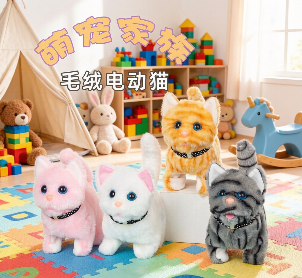 Electric Wagging Cat Toy - Interactive Plush Kitten