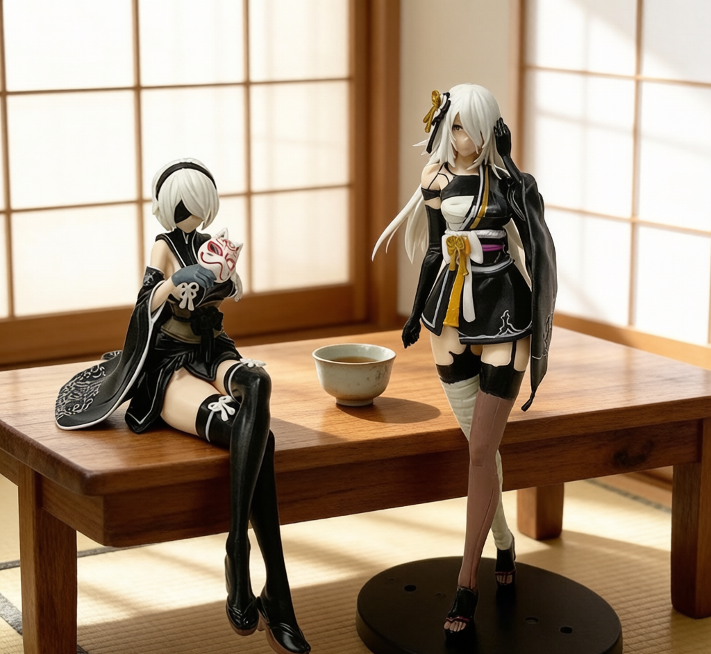 Kimono 2B & A2 Sitting Figure - Collectible Anime Statue