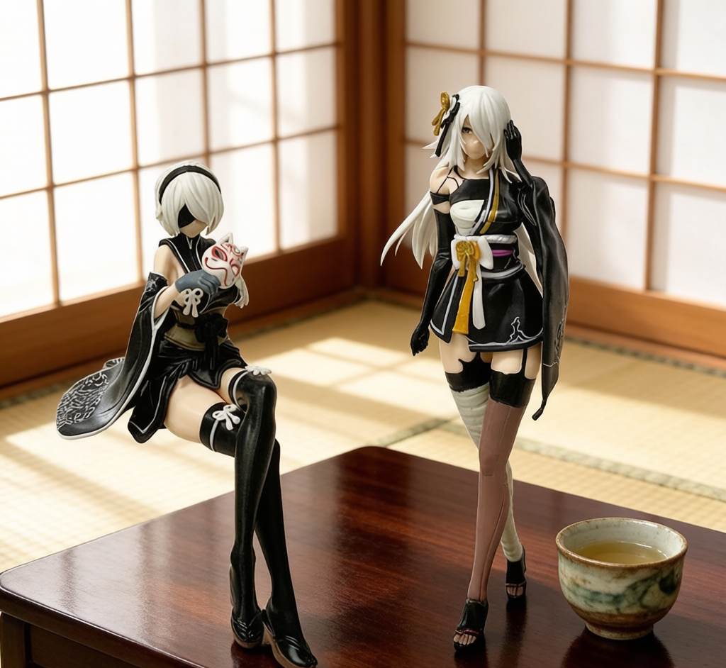 Kimono 2B & A2 Sitting Figure - Collectible Anime Statue
