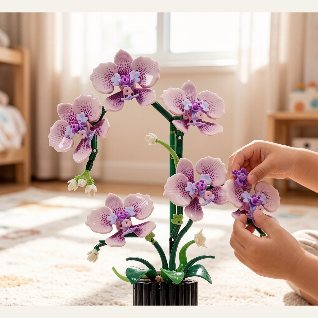 Butterfly Orchid Two-Tone Petal Building Block Flower - Assembly Ornament Gift Toy