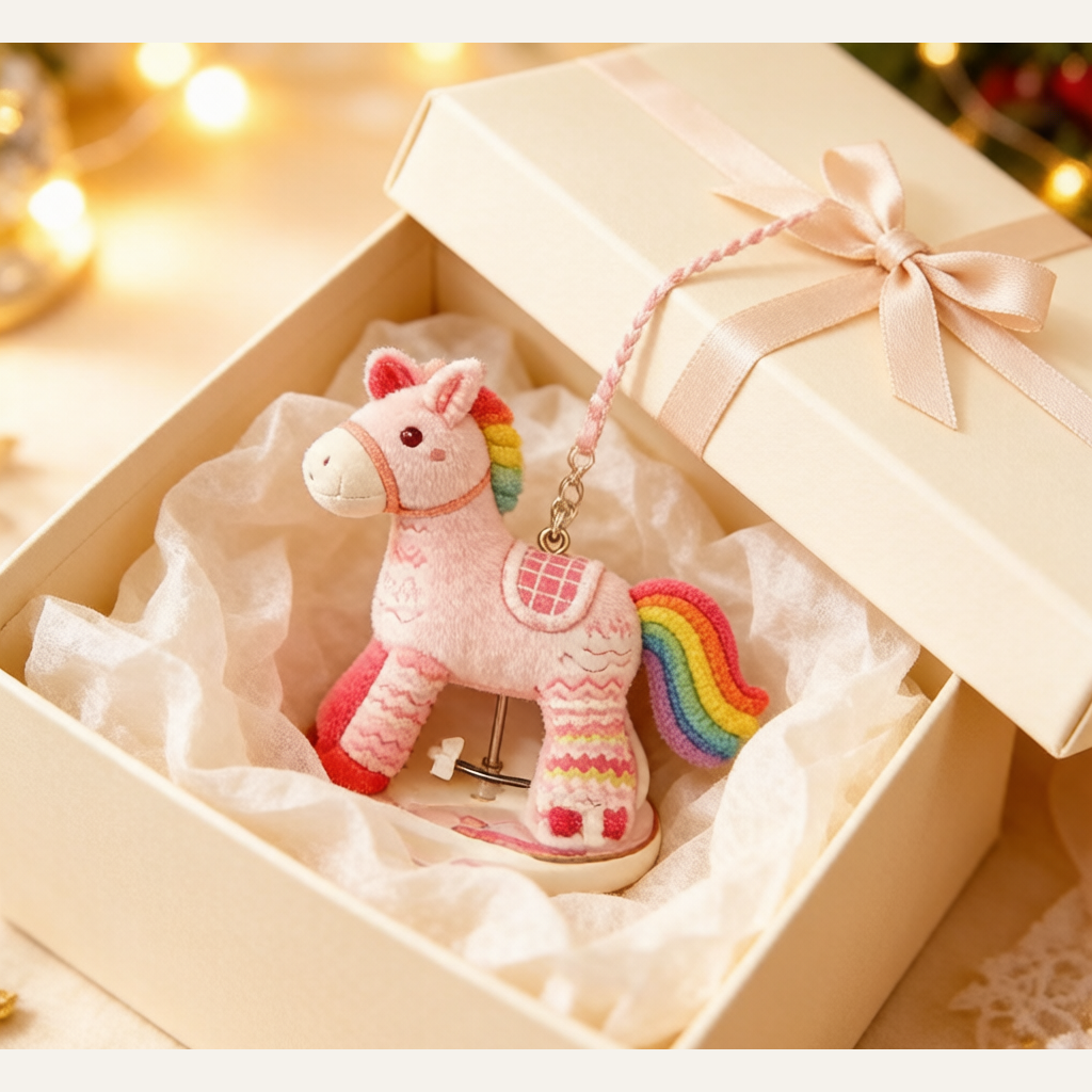 Rainbow Pony Music Box Crib Pendant - Hanging Bell Rattle Soothing Companion Toy for Babies