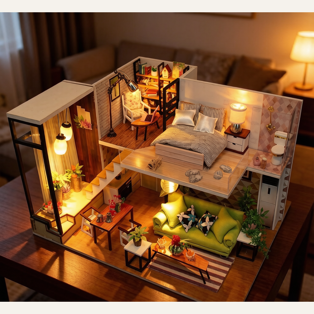 Hongda DIY Small House Wooden Dollhouse - Hand-Assembled Nordic World Model