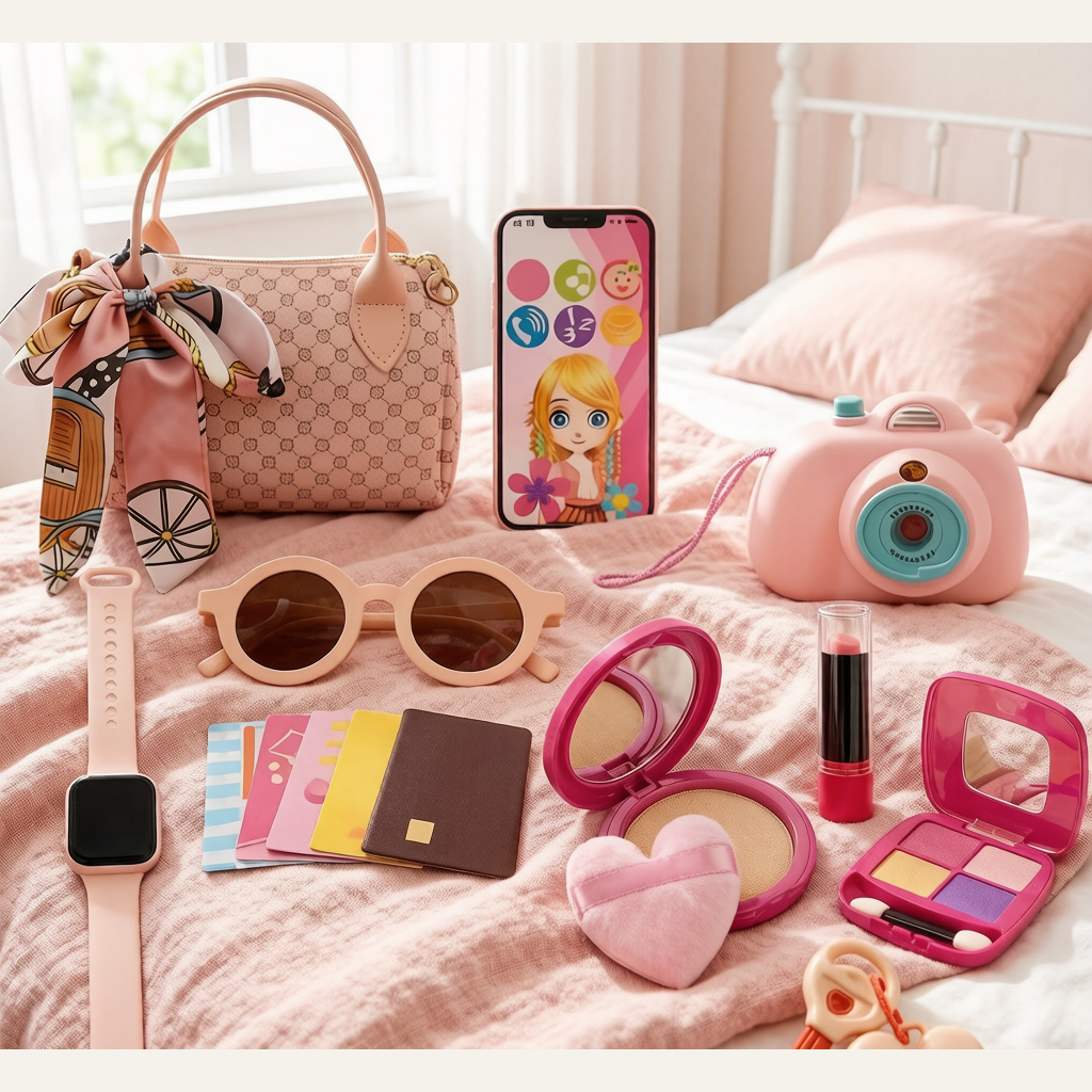 Kids Pretend Cosmetics & Handbag Set - Simulation Makeup, Camera, Phone & Coin Purse
