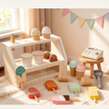 Wooden Kids Ice Cream Shop Toy - Cash Register Role-Play Pretend Play Set