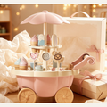 Kids Ice Cream Cart Toy - Rotating Candy Trolley with Lights & Sound, Pretend Play Gift Set for Girls