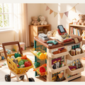 Kids Supermarket Playset with Shopping Cart & Scanner - Cashier Kitchen Pretend Play