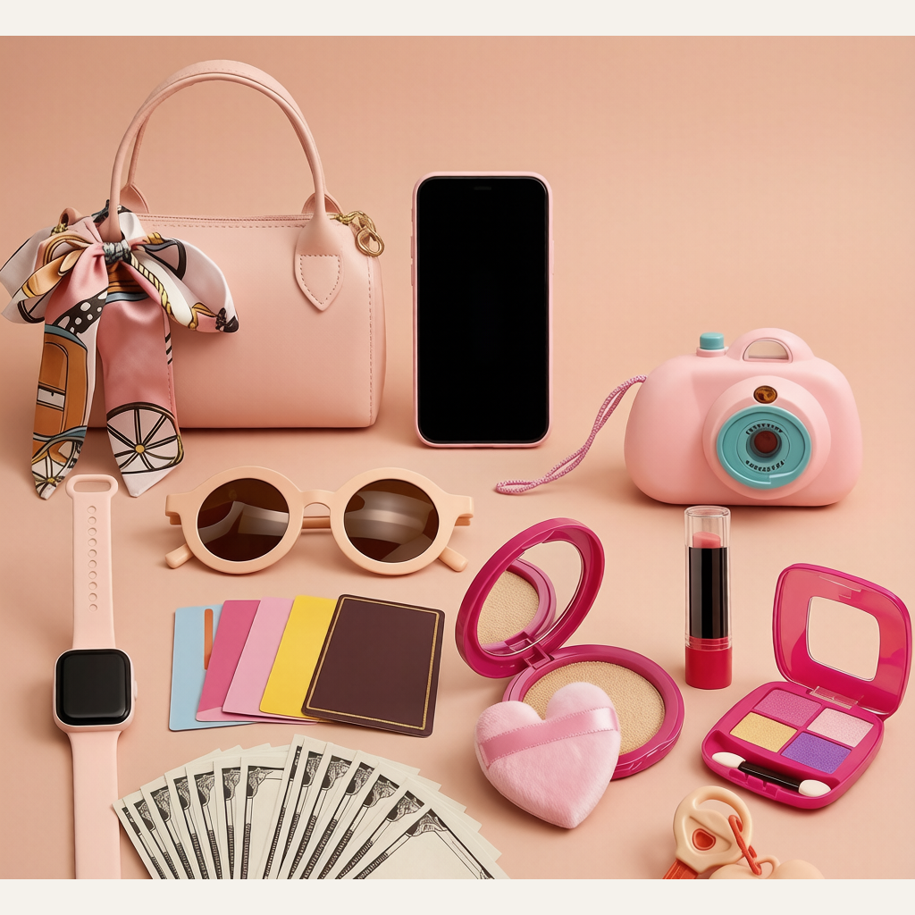 Kids Pretend Cosmetics & Handbag Set - Simulation Makeup, Camera, Phone & Coin Purse