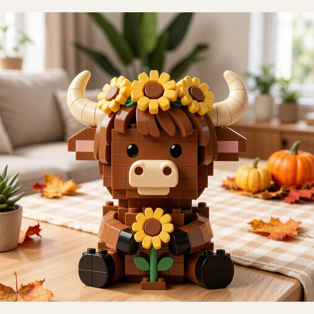 Highland Cow Building Block Toy - Sunflower Cow DIY Assembly Model