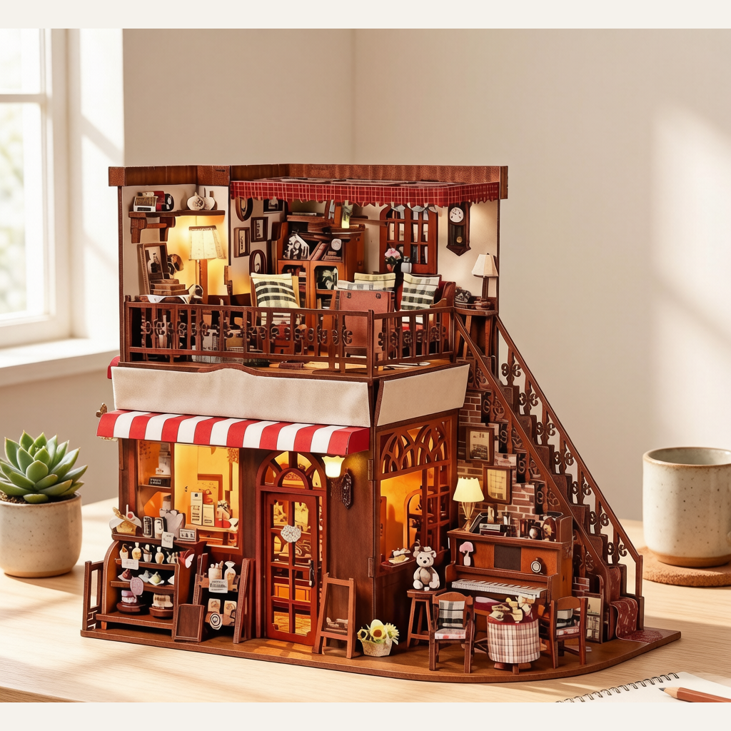 Corner Sweet Shop DIY Miniature House - Handmade 3D Bookend Model Kit