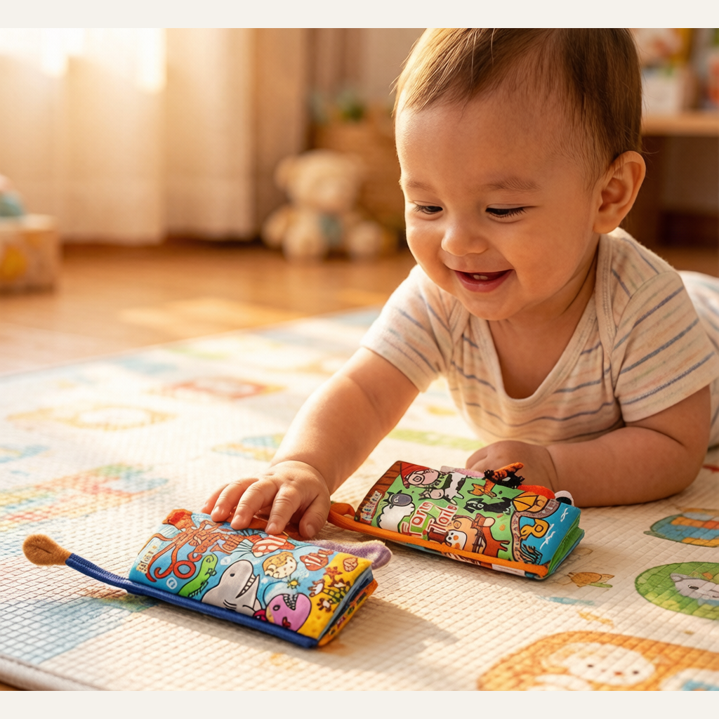 Baby Animal Cloth Book Gift Box - Set of 5 Tear-Resistant Crinkle Books with Tails for Infants & Toddlers