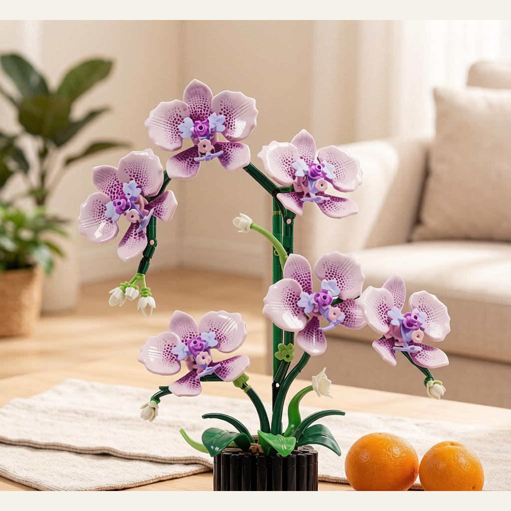 Butterfly Orchid Two-Tone Petal Building Block Flower - Assembly Ornament Gift Toy