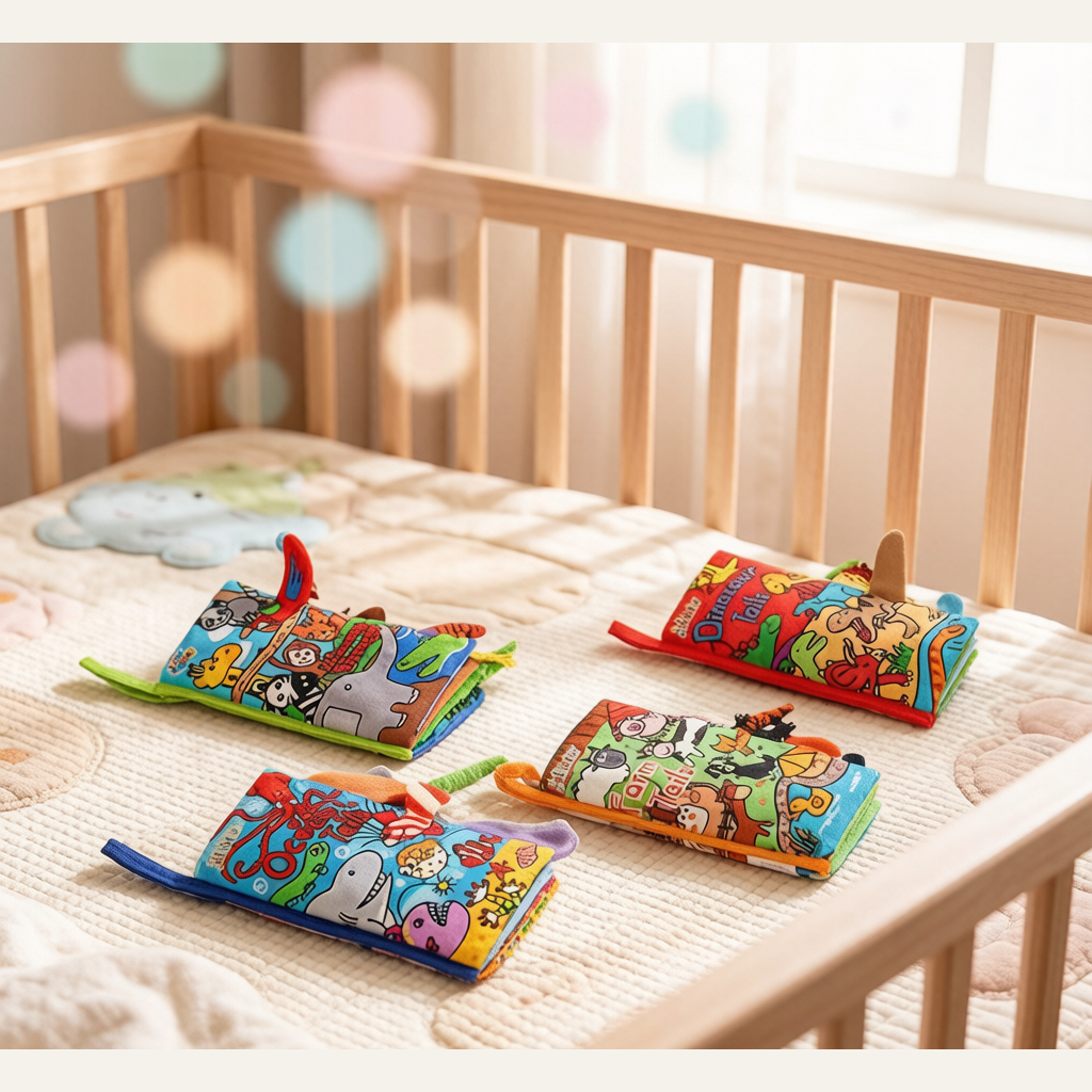 Baby Animal Cloth Book Gift Box - Set of 5 Tear-Resistant Crinkle Books with Tails for Infants & Toddlers
