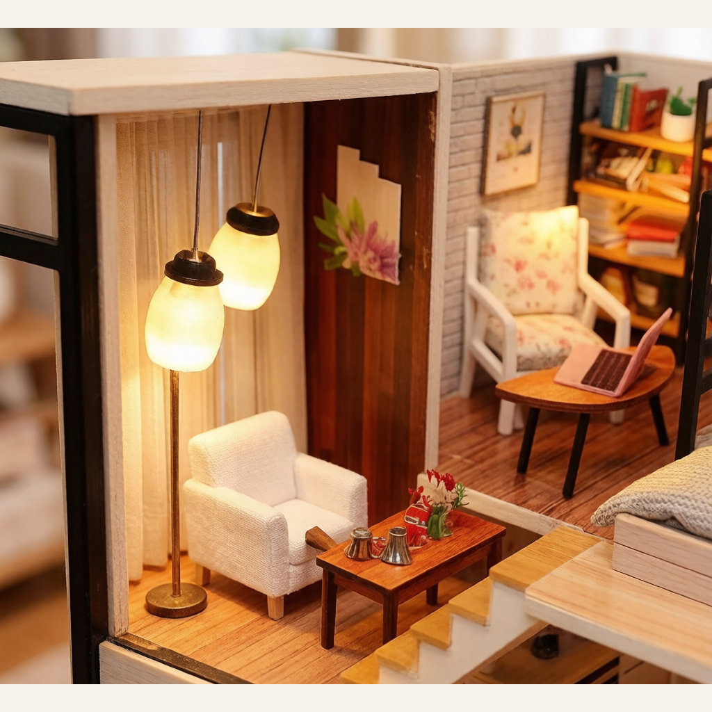 Hongda DIY Small House Wooden Dollhouse - Hand-Assembled Nordic World Model