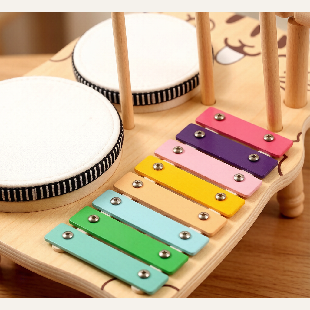 Wooden Orff Percussion Instrument Set - Kids Drum & Gong Musical Toy