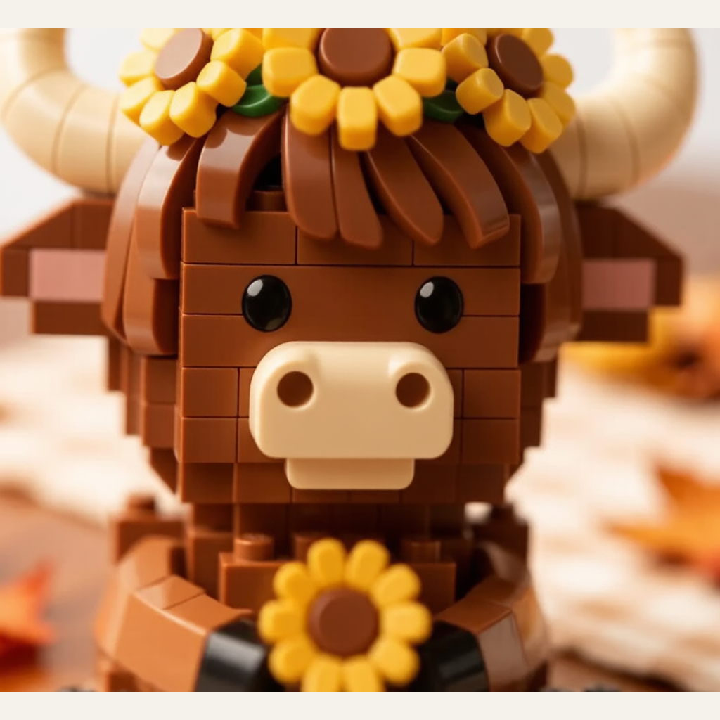 Highland Cow Building Block Toy - Sunflower Cow DIY Assembly Model