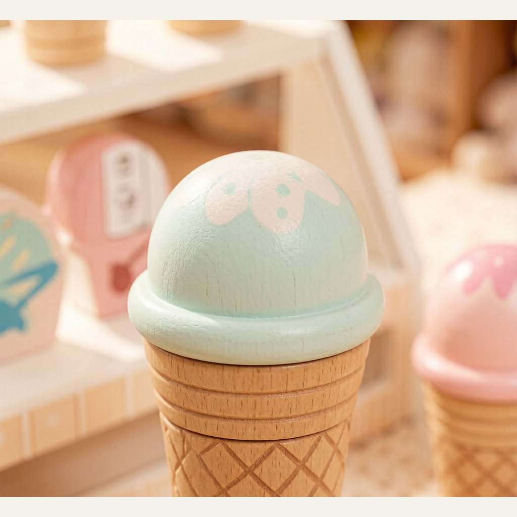 Wooden Kids Ice Cream Shop Toy - Cash Register Role-Play Pretend Play Set