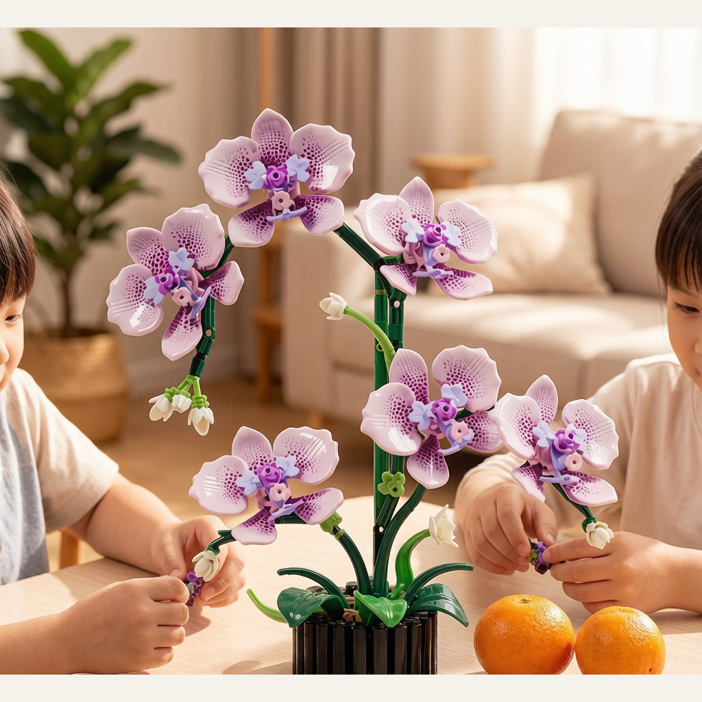 Butterfly Orchid Two-Tone Petal Building Block Flower - Assembly Ornament Gift Toy