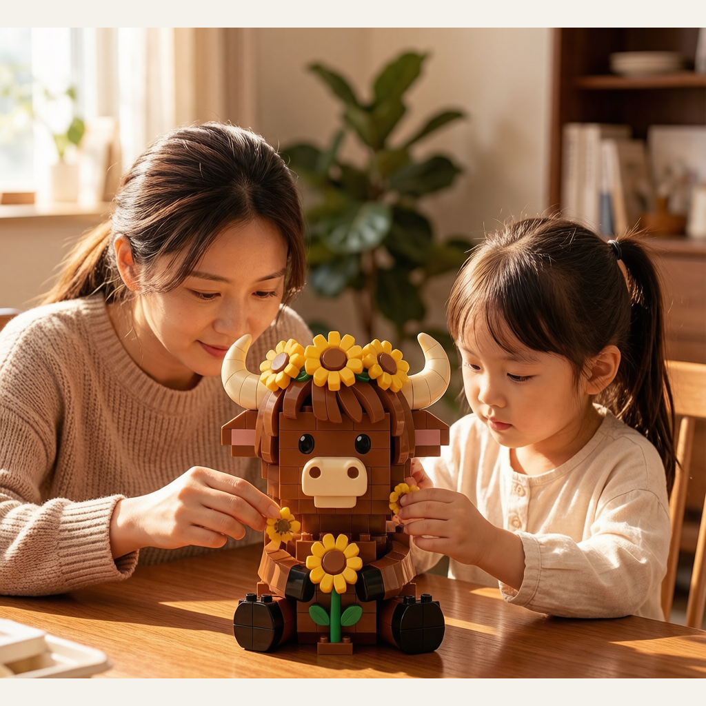 Highland Cow Building Block Toy - Sunflower Cow DIY Assembly Model