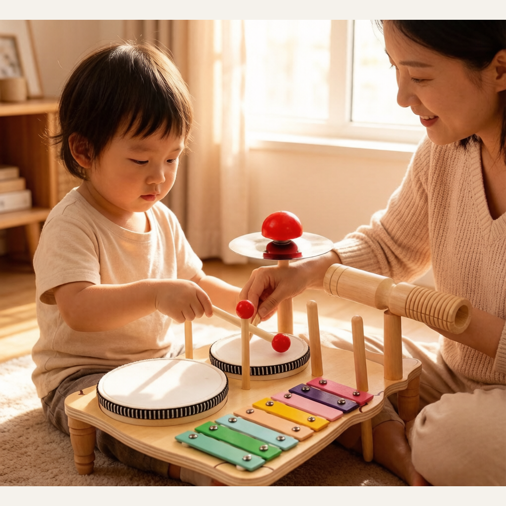 Wooden Orff Percussion Instrument Set - Kids Drum & Gong Musical Toy