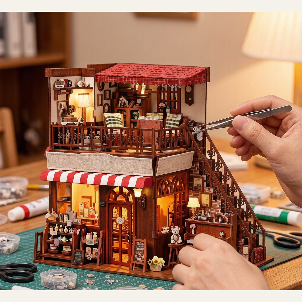 Corner Sweet Shop DIY Miniature House - Handmade 3D Bookend Model Kit