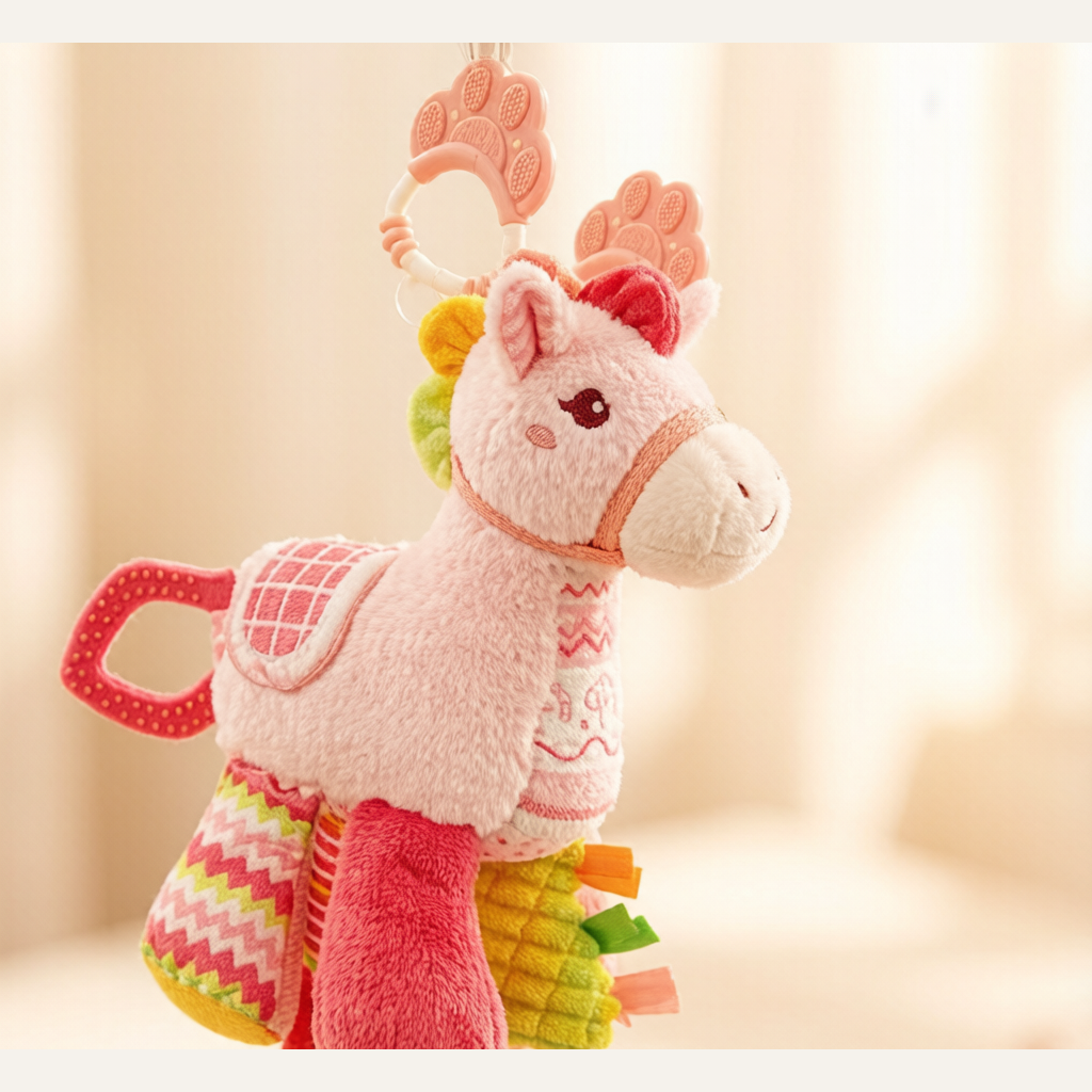 Rainbow Pony Music Box Crib Pendant - Hanging Bell Rattle Soothing Companion Toy for Babies