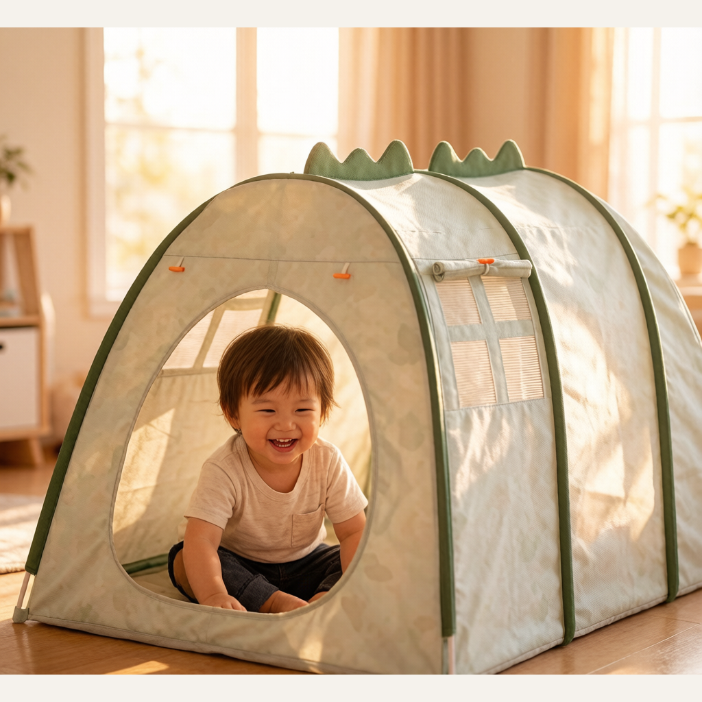 Kids Pop-Up Play Tent - Portable Dinosaur Playhouse with Mosquito Net & Ball Pit for Indoor & Outdoor