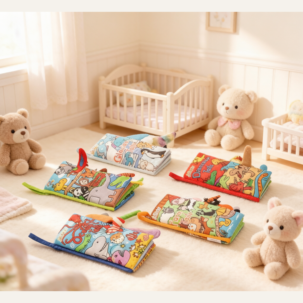 Baby Animal Cloth Book Gift Box - Set of 5 Tear-Resistant Crinkle Books with Tails for Infants & Toddlers
