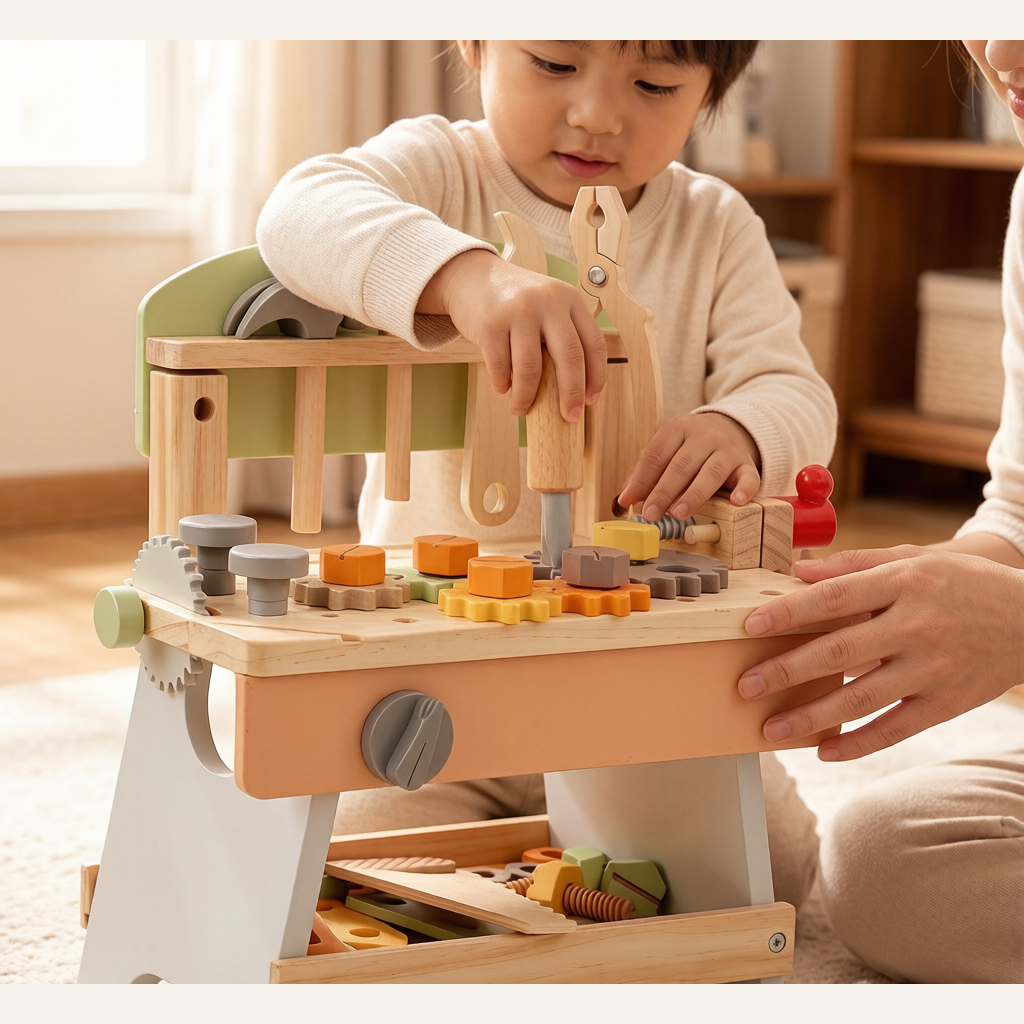 Wooden Kids Tool Set - Disassembly & Assembly Nut Repair Bench Pretend Play Toy