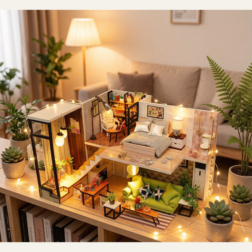 Hongda DIY Small House Wooden Dollhouse - Hand-Assembled Nordic World Model