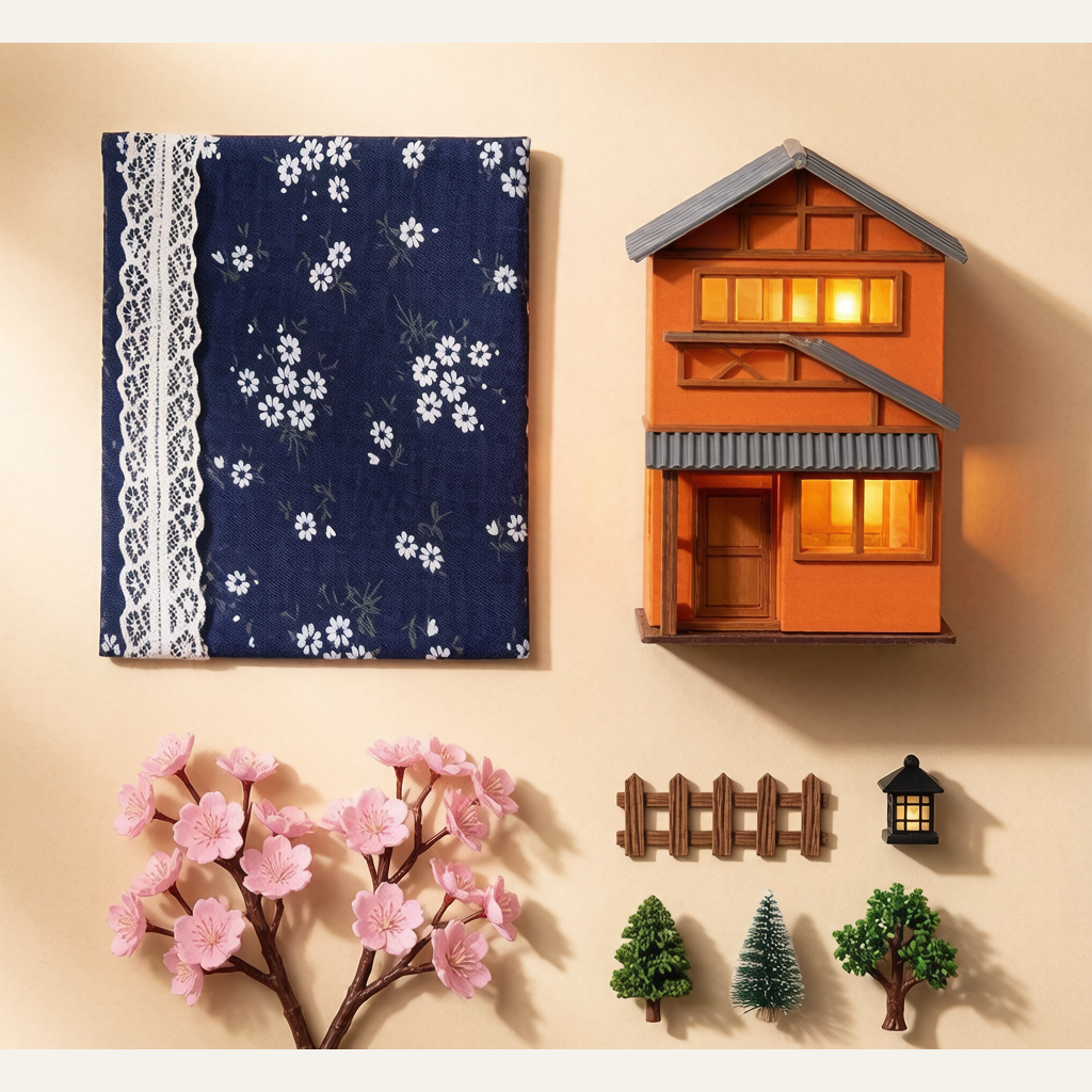 Tianyu DIY Cottage TC25 Sakura Alley - Handmade Japanese Bookend Model