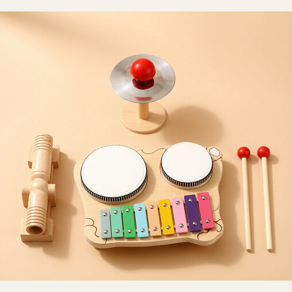 Wooden Orff Percussion Instrument Set - Kids Drum & Gong Musical Toy