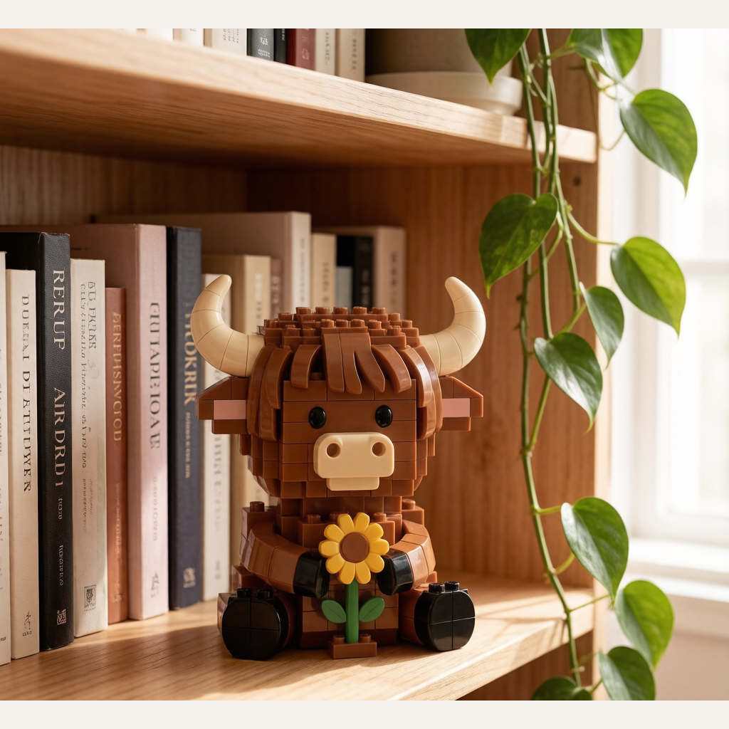Highland Cow Building Block Toy - Sunflower Cow DIY Assembly Model