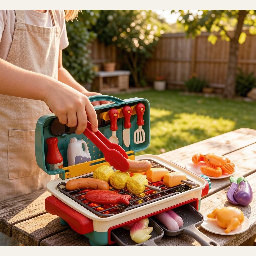 Electric Kids BBQ Grill Toy - Light, Music & Color-Changing Food Pretend Play